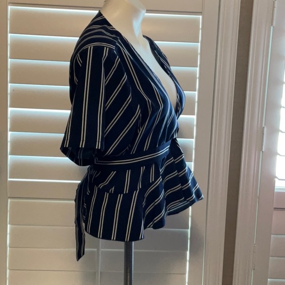 SHEIN Navy and White Striped Wrap Blouse - Picture 2 of 6